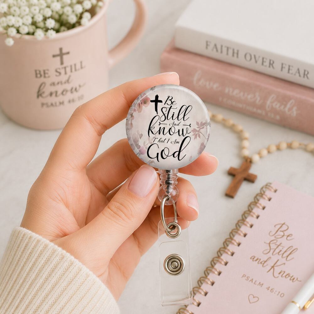 Be Still And Know Badge Reel Christian Faith Bible Verse Religious Gift - Picture 2 of 4